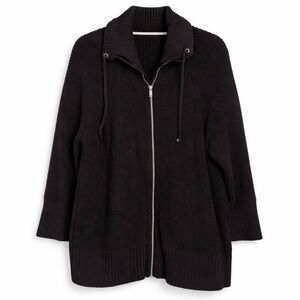 Vintage Y2K Jones New York Waffle Knit Zip Up Cardigan Jacket Black 2X